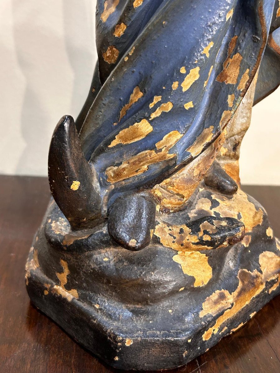 Scultura in cartapesta policroma raffigurante Maria Immacolata. Centro Italia, XVIII secolo.-photo-6