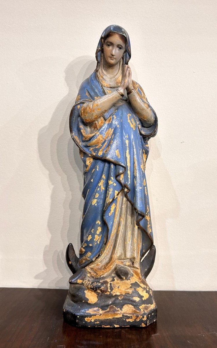 Scultura in cartapesta policroma raffigurante Maria Immacolata. Centro Italia, XVIII secolo.