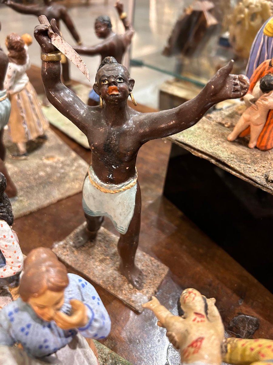 Antico diorama composto da statue in terracotta  raff. strage degli innocenti, Napoli XIX sec.-photo-4