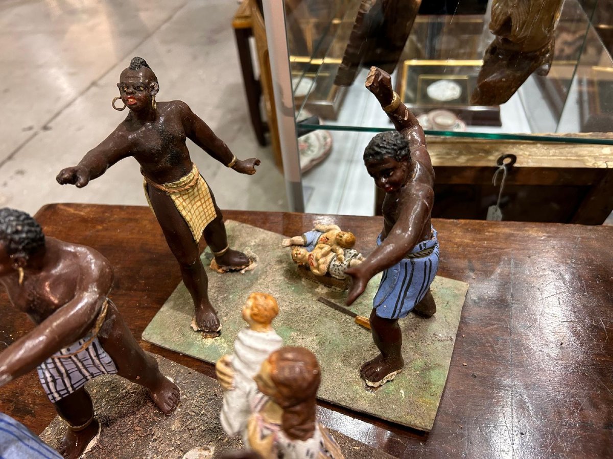 Antico diorama composto da statue in terracotta  raff. strage degli innocenti, Napoli XIX sec.-photo-8
