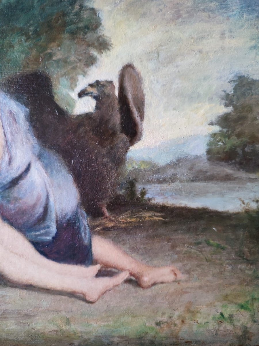 Giove e Callisto, olio su tavoletta periodo romantico. Copia da Rubens.-photo-4