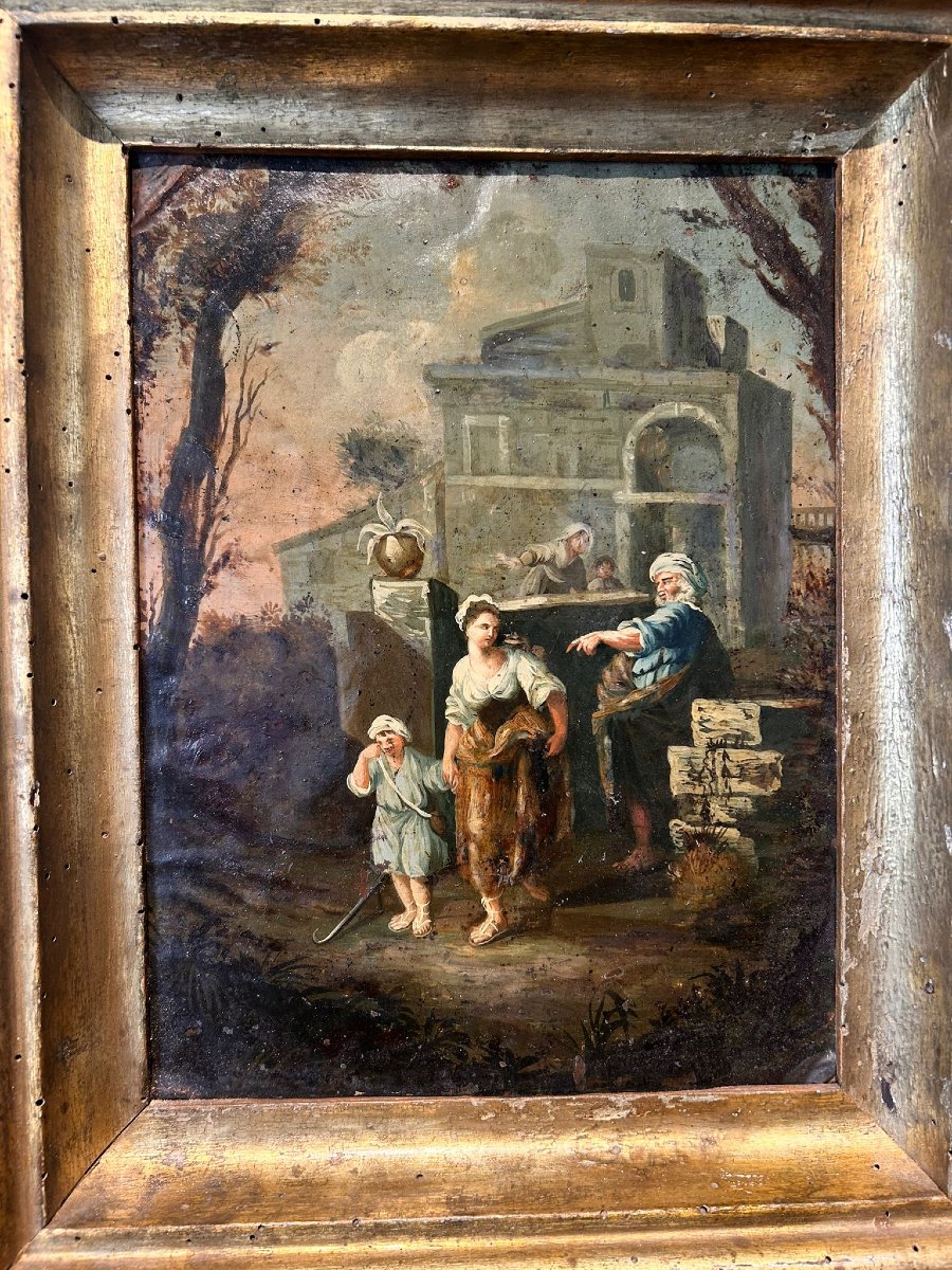 Cacciata di Agar e Ismaele, olio su rame della 2a metà del XVII secolo-photo-3