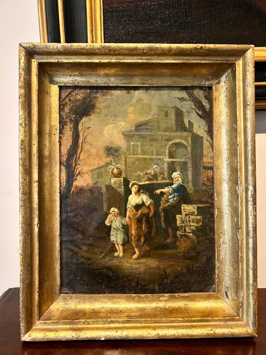 Cacciata di Agar e Ismaele, olio su rame della 2a metà del XVII secolo-photo-4