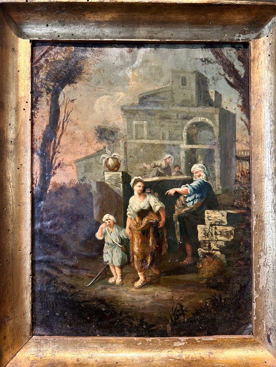 Cacciata di Agar e Ismaele, olio su rame della 2a metà del XVII secolo