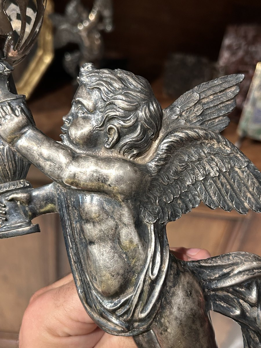 Coppia di putti reggi lume della prima metà dell'Ottocento, Francia.-photo-2