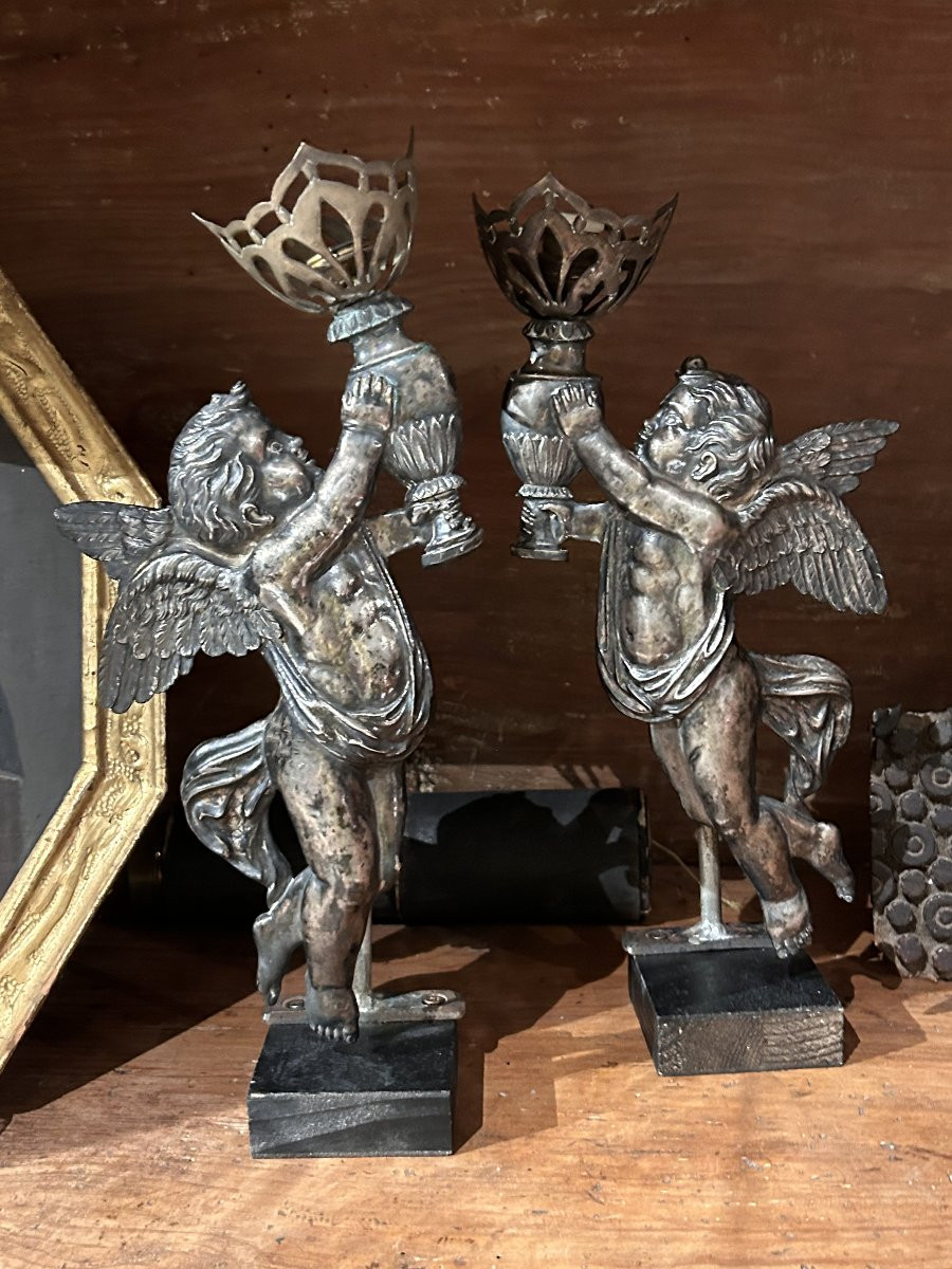 Coppia di putti reggi lume della prima metà dell'Ottocento, Francia.-photo-3