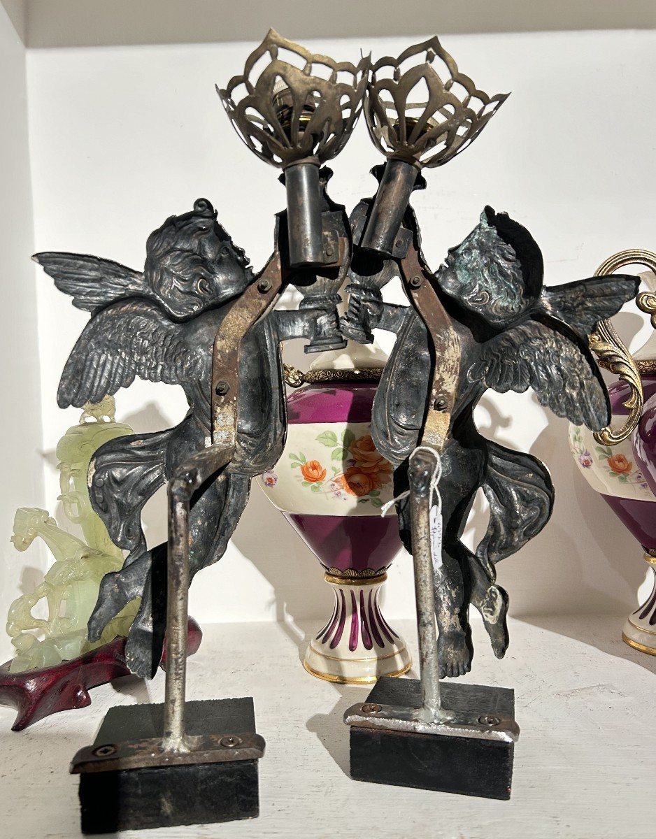 Coppia di putti reggi lume della prima metà dell'Ottocento, Francia.-photo-4