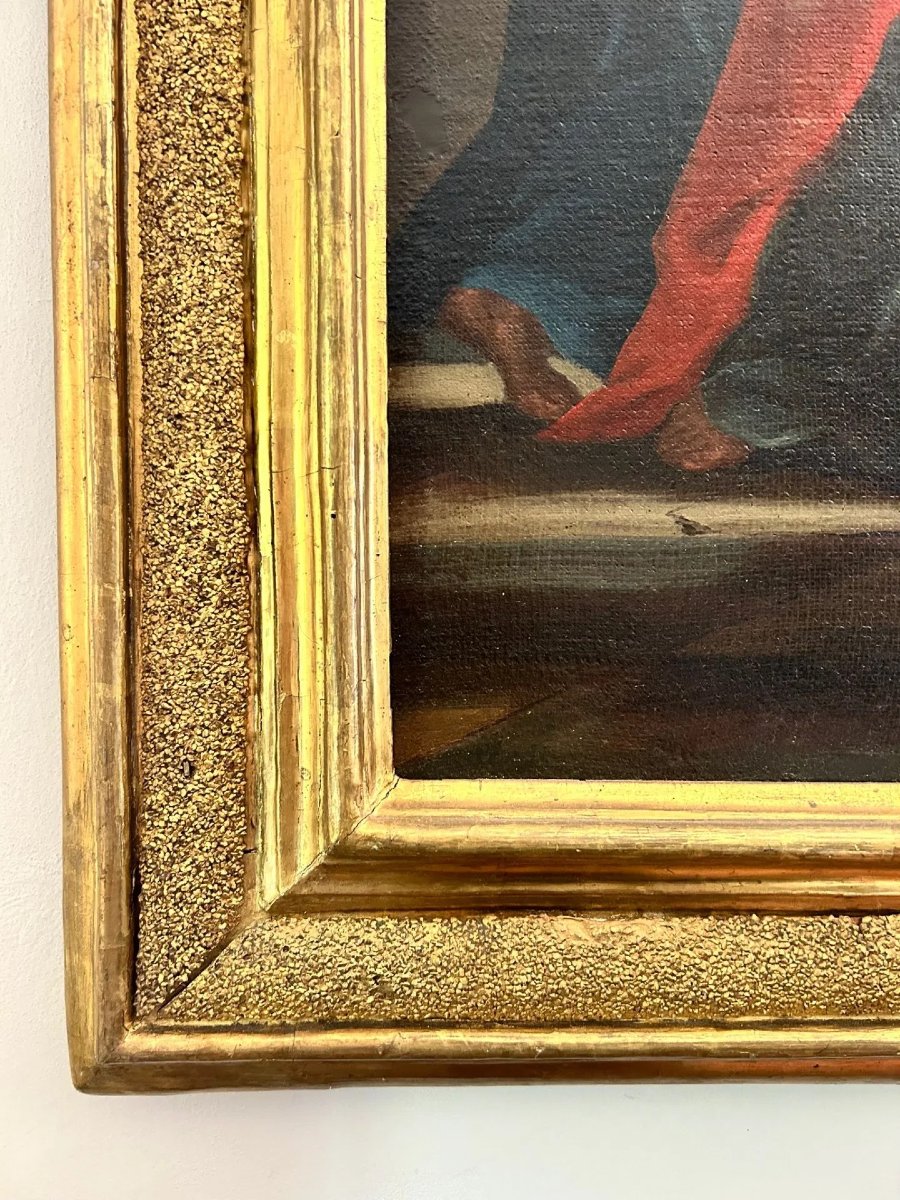 Ester e Assuero - Olio su tela della 2a metà del XVII secolo. Cornice romana sabbiata coeva.-photo-4