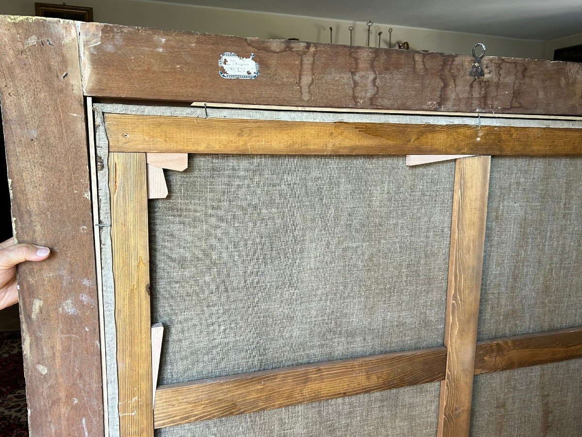 Ester e Assuero - Olio su tela della 2a metà del XVII secolo. Cornice romana sabbiata coeva.-photo-5