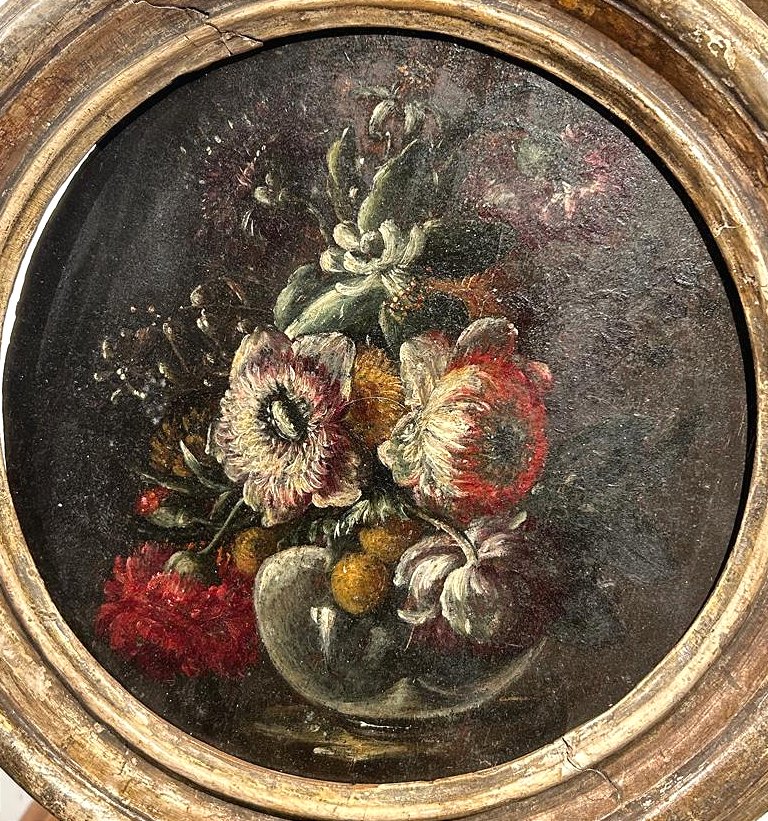 Olio su tavola raff. vaso con fiori, Roma XVIIsecolo.-photo-2