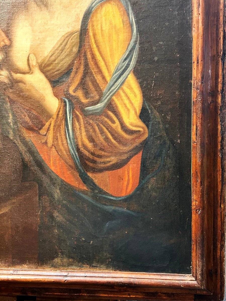 Carità romana ultimo quarto del XVII secolo - grande olio su tela con cornice coeva. (113x152)-photo-4