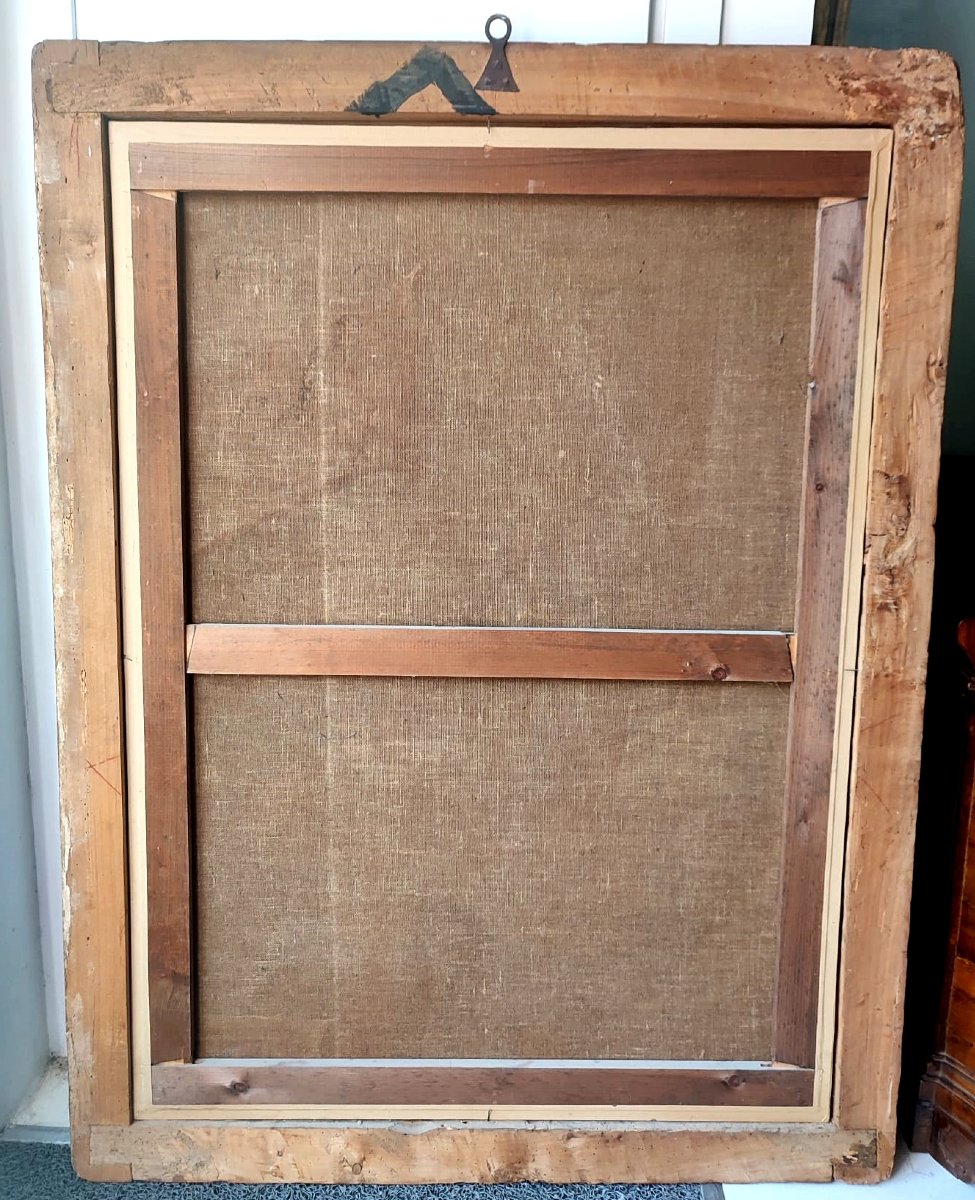 Carità romana ultimo quarto del XVII secolo - grande olio su tela con cornice coeva. (113x152)-photo-2