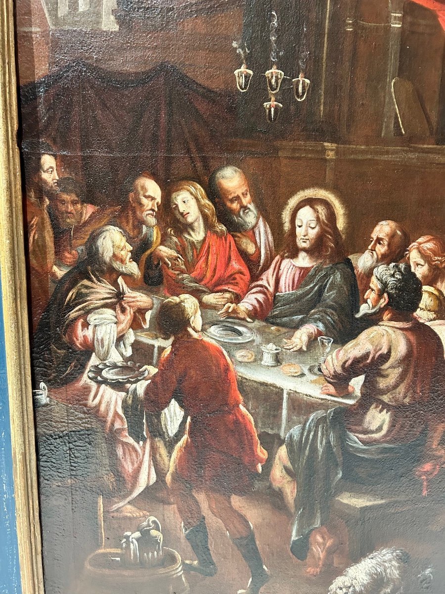 "Ultima cena", scuola dei Bassano fine del XVI - primi del XVII secolo. ( 88 cm x115 cm)-photo-2