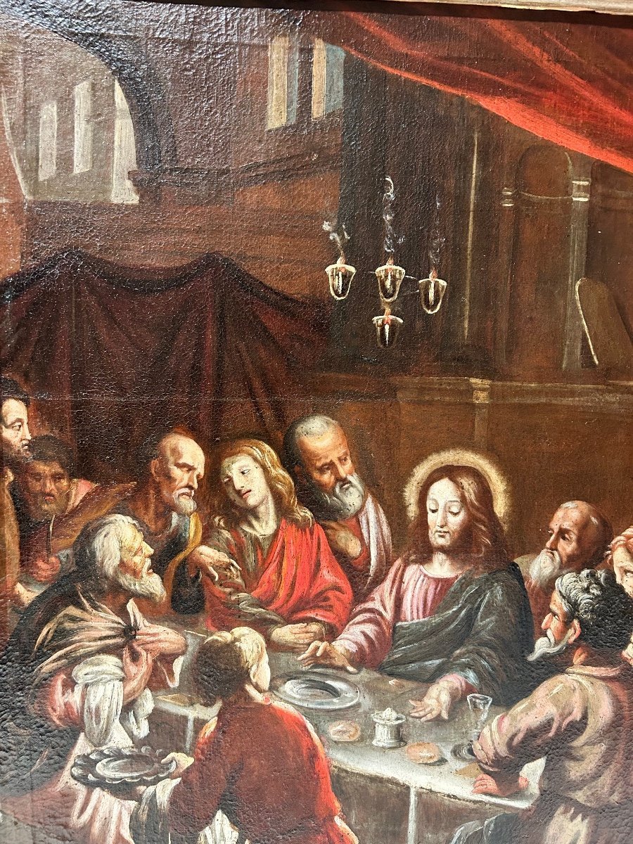 "Ultima cena", scuola dei Bassano fine del XVI - primi del XVII secolo. ( 88 cm x115 cm)-photo-4