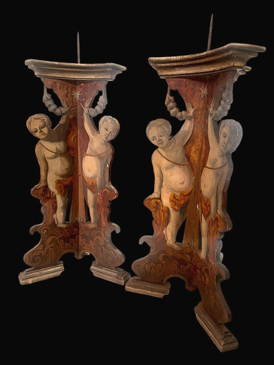 Rara coppia di candelieri reggi-cero da palazzo. Toscana, metà del XVII secolo.-photo-2