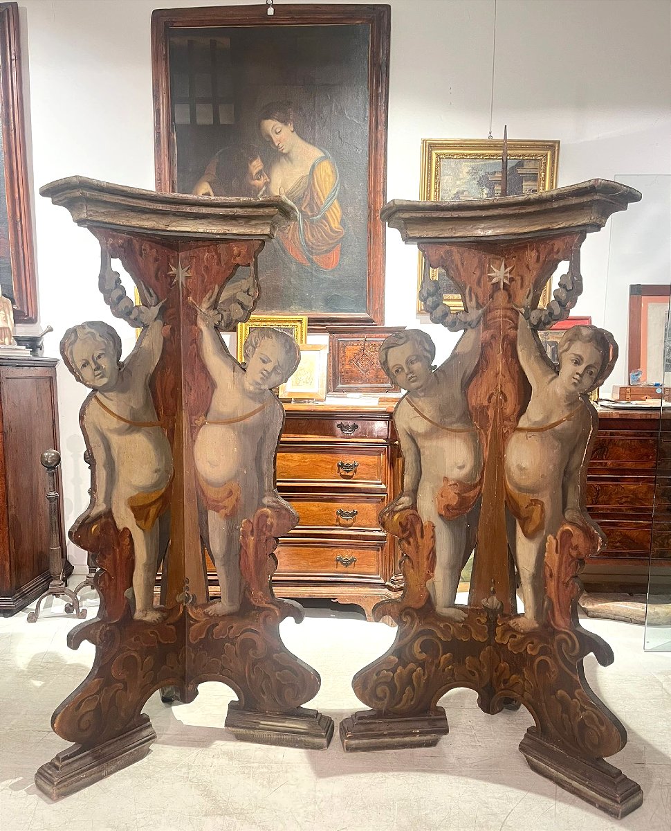 Rara coppia di candelieri reggi-cero da palazzo. Toscana, metà del XVII secolo.-photo-4