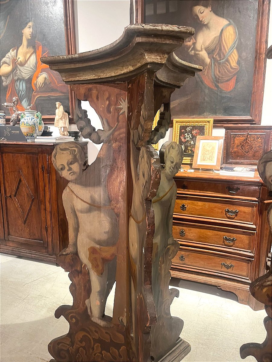 Rara coppia di candelieri reggi-cero da palazzo. Toscana, metà del XVII secolo.-photo-1