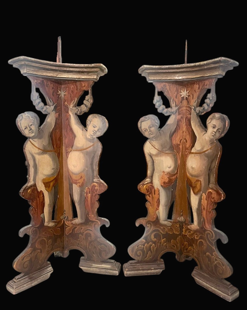 Rara coppia di candelieri reggi-cero da palazzo. Toscana, metà del XVII secolo.