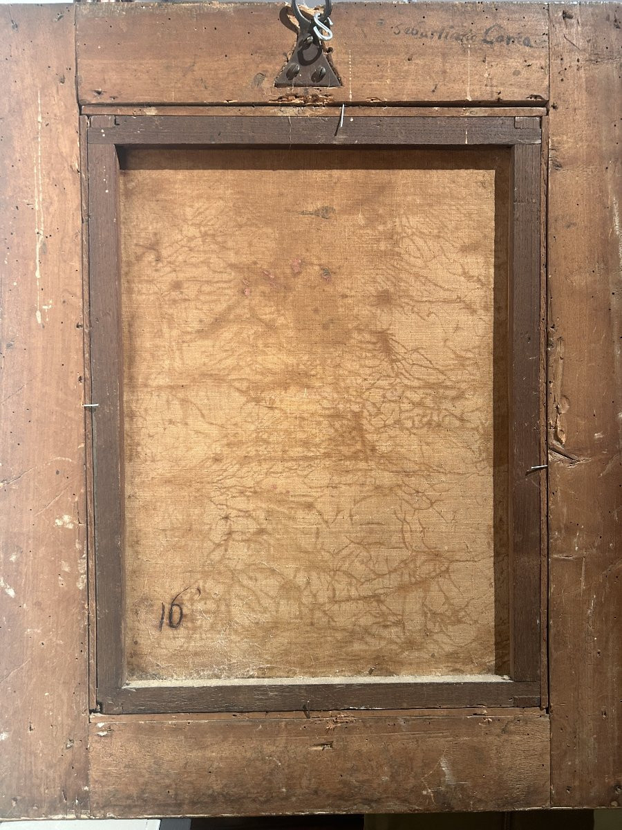 Sebastiano Conca - "Madonna del Rosario" su rara cornice intagliata e intarsiata di vetri.-photo-3