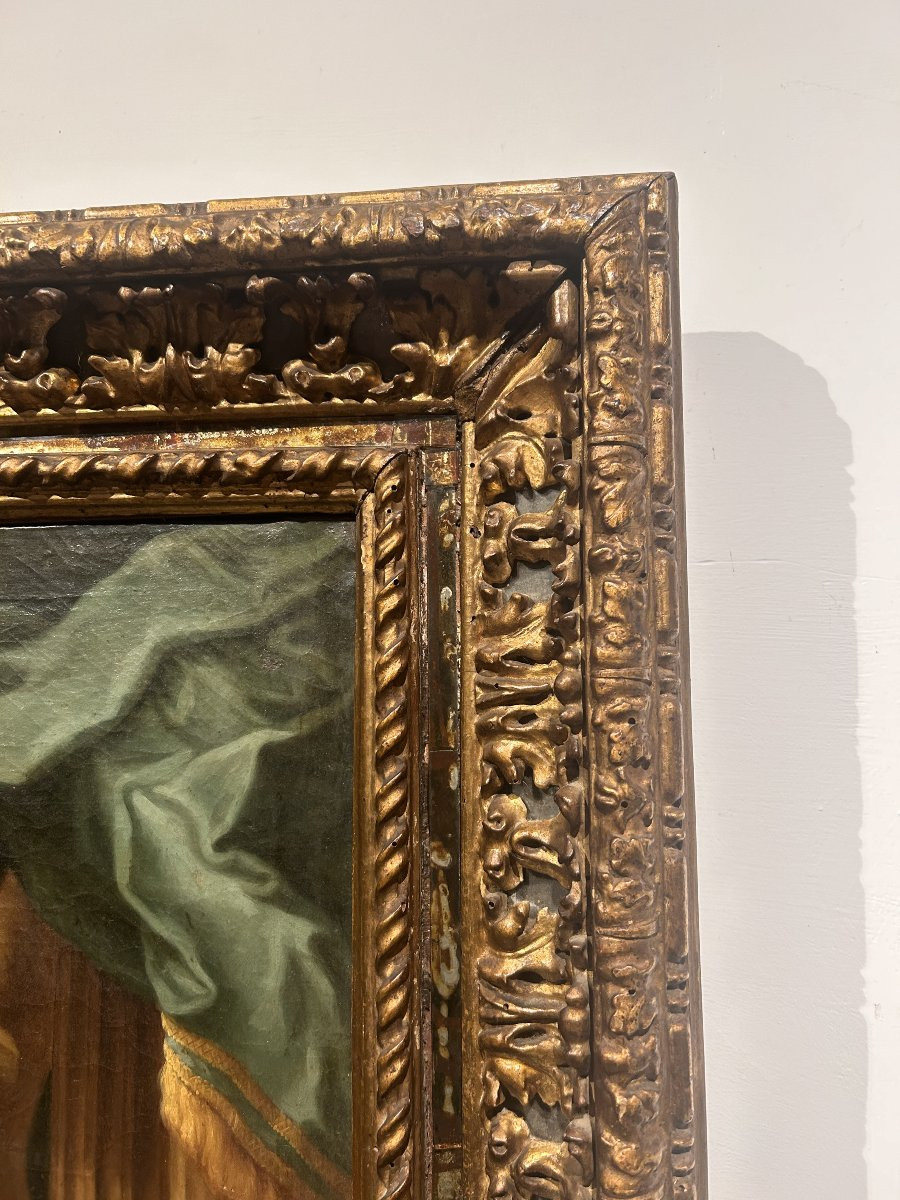 Sebastiano Conca - "Madonna del Rosario" su rara cornice intagliata e intarsiata di vetri.-photo-5