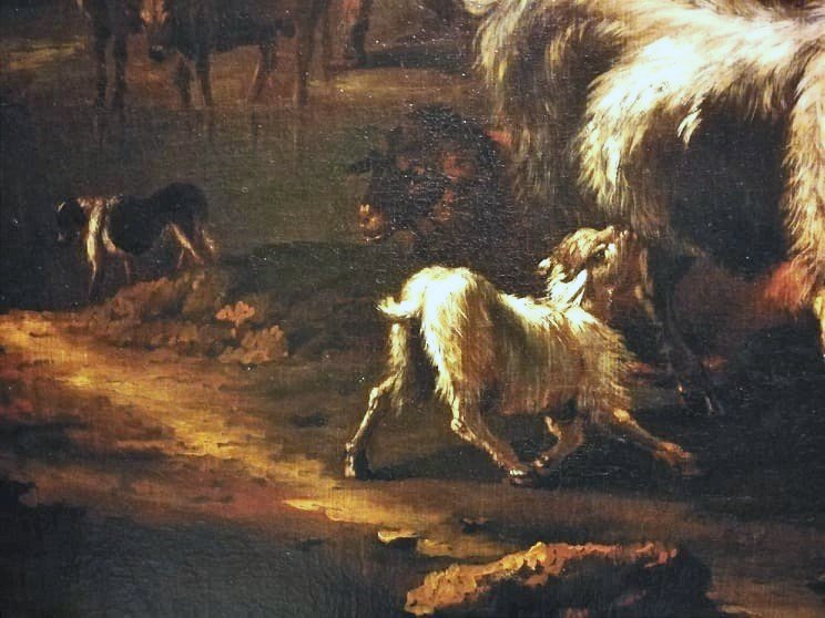 Paesaggio con scena agreste su cornice coeva attr.le a Peter Ross detto Rosa da Tivoli -photo-1