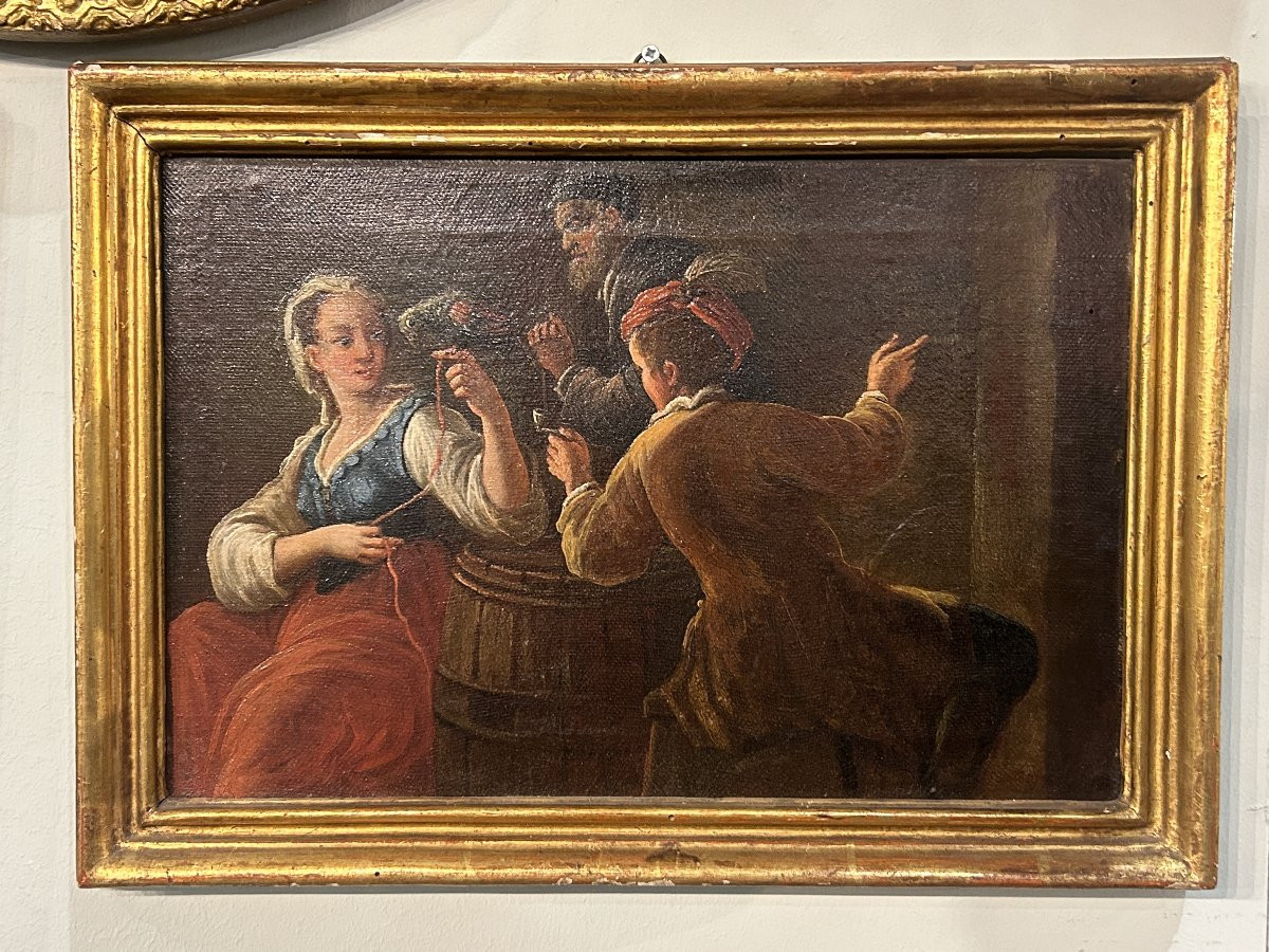 Coppia di dipinti con scene di gioco. Scuola piemontese del XVIII secolo.-photo-2