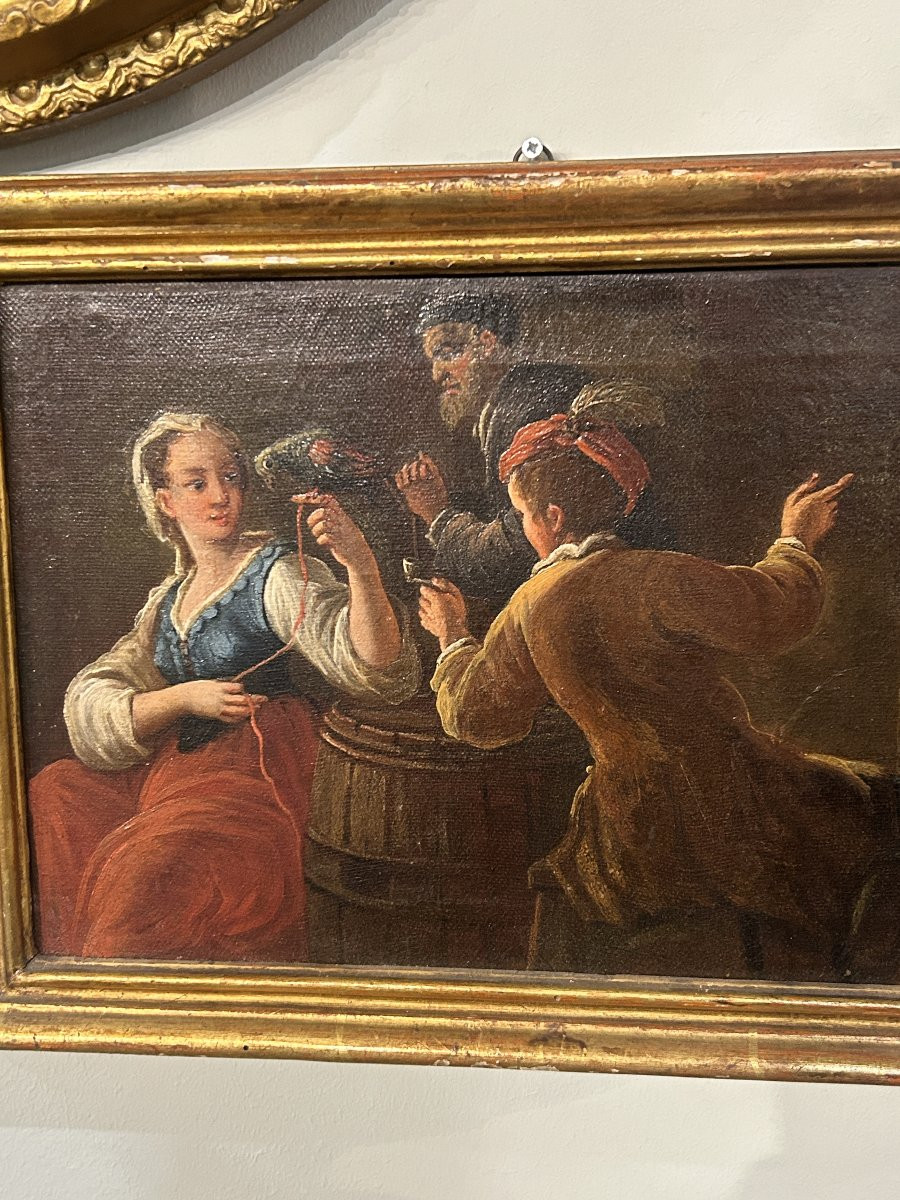 Coppia di dipinti con scene di gioco. Scuola piemontese del XVIII secolo.-photo-4