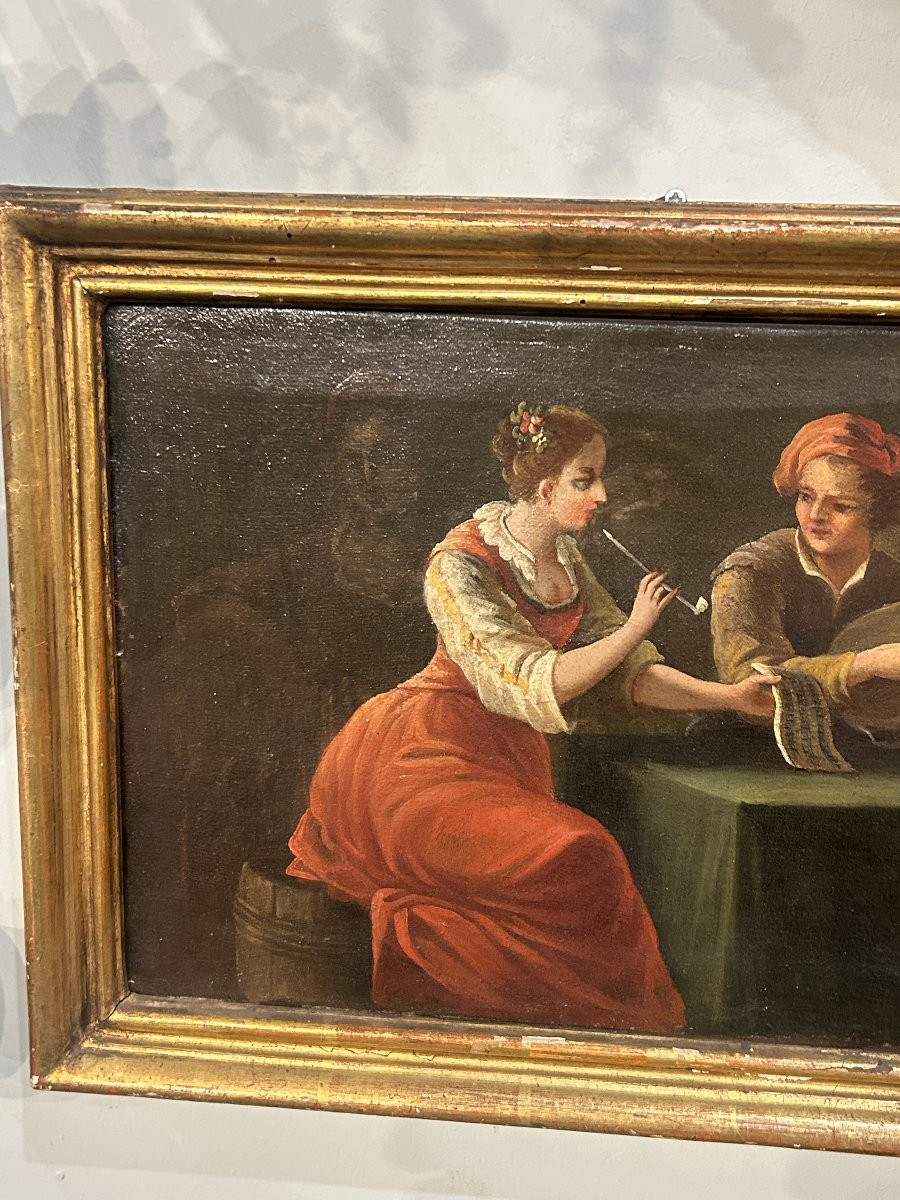 Coppia di dipinti con scene di gioco. Scuola piemontese del XVIII secolo.-photo-3