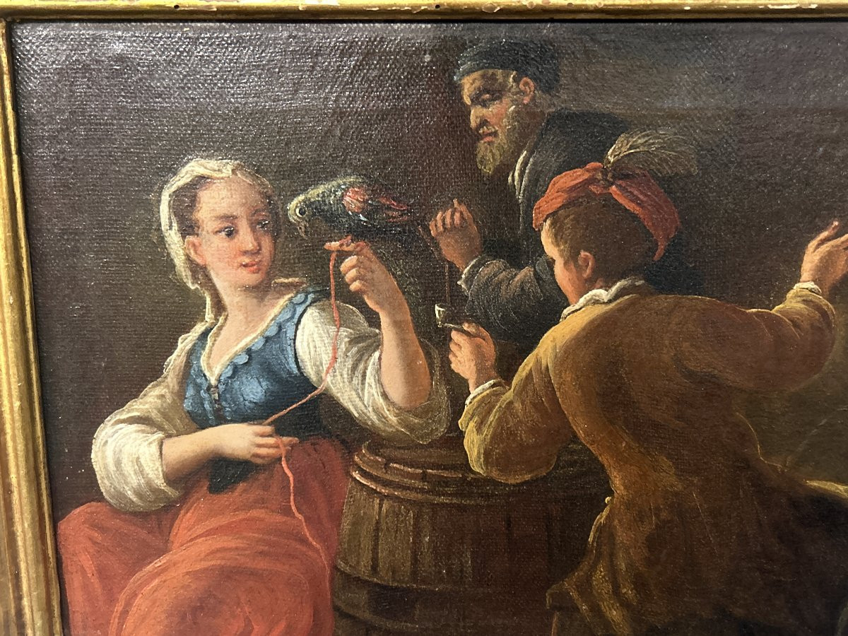 Coppia di dipinti con scene di gioco. Scuola piemontese del XVIII secolo.-photo-5