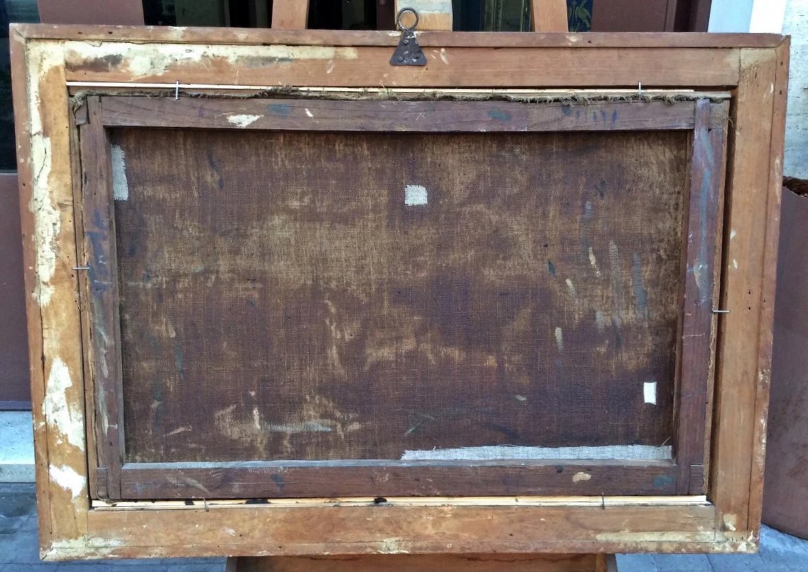 "Ritiro dalla Battaglia", olio su tela dei primi del XVIIIsecolo con cornice coeva.-photo-2