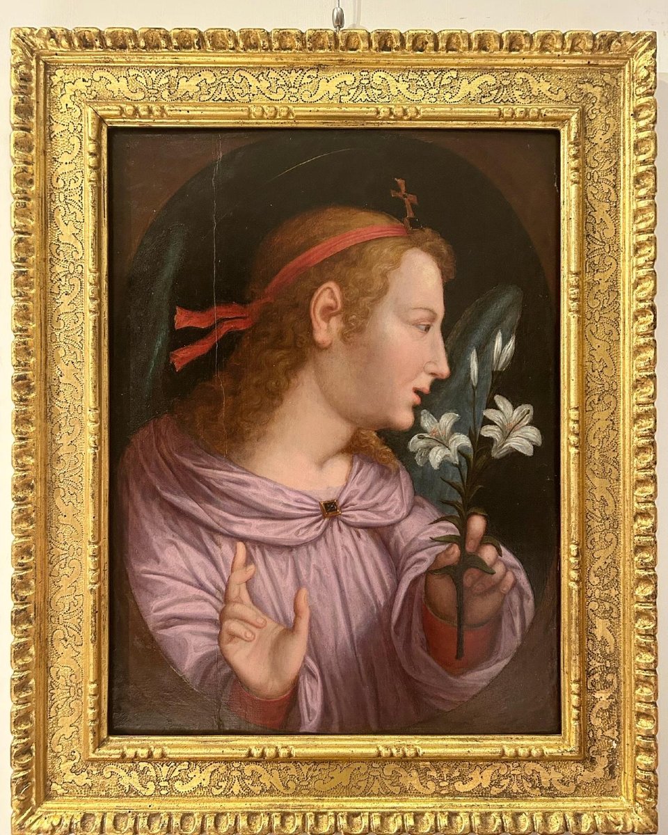 Angelo annunciante, olio su tavola dei primi del XVI secolo. Firenze, scuola di San Marco.-photo-3