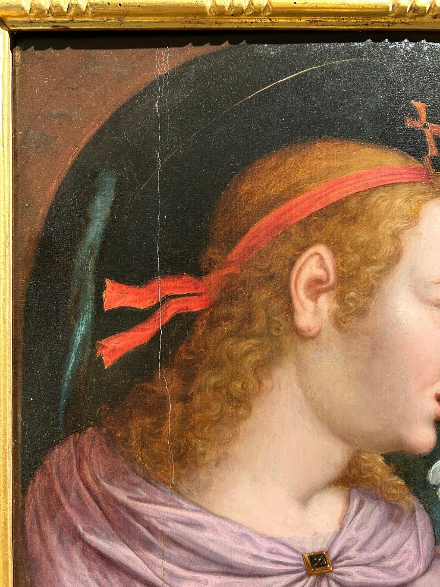 Angelo annunciante, olio su tavola dei primi del XVI secolo. Firenze, scuola di San Marco.-photo-2