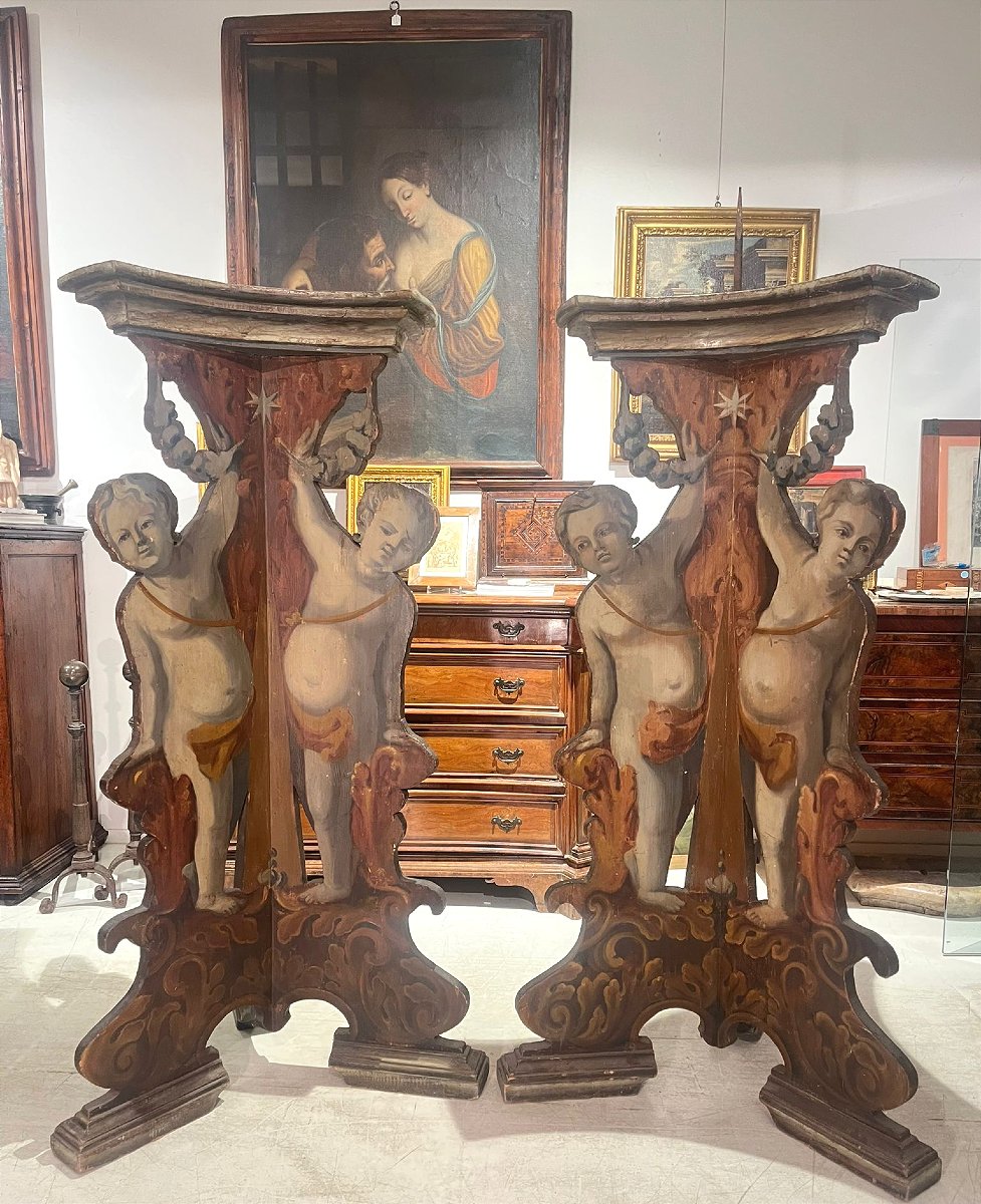 Rara coppia di candelieri reggi-cero da palazzo. Toscana, metà del XVII secolo.-photo-2