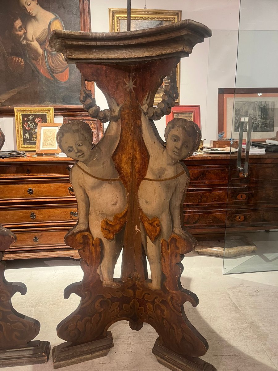 Rara coppia di candelieri reggi-cero da palazzo. Toscana, metà del XVII secolo.-photo-5