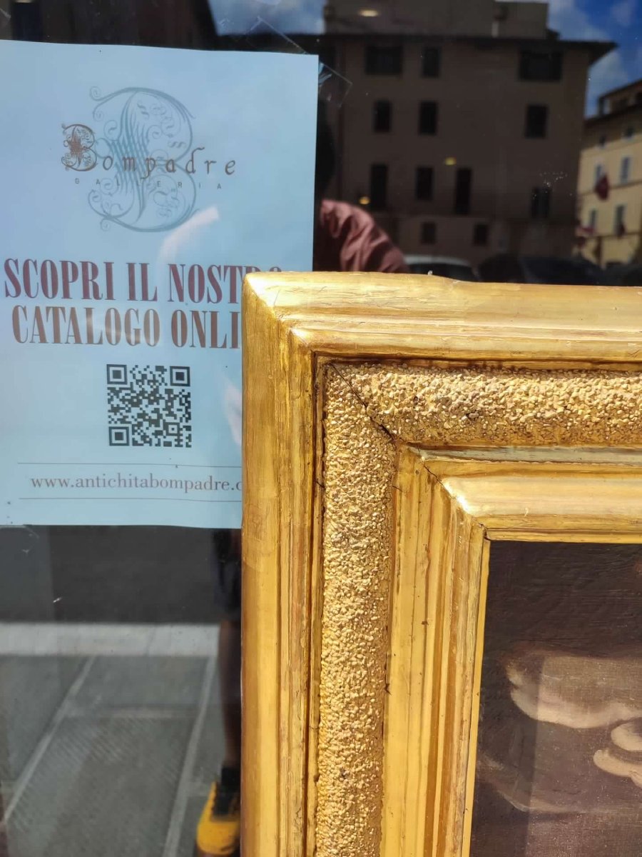 Ester e Assuero - Olio su tela della 2a metà del XVII secolo. Cornice romana sabbiata coeva.-photo-2