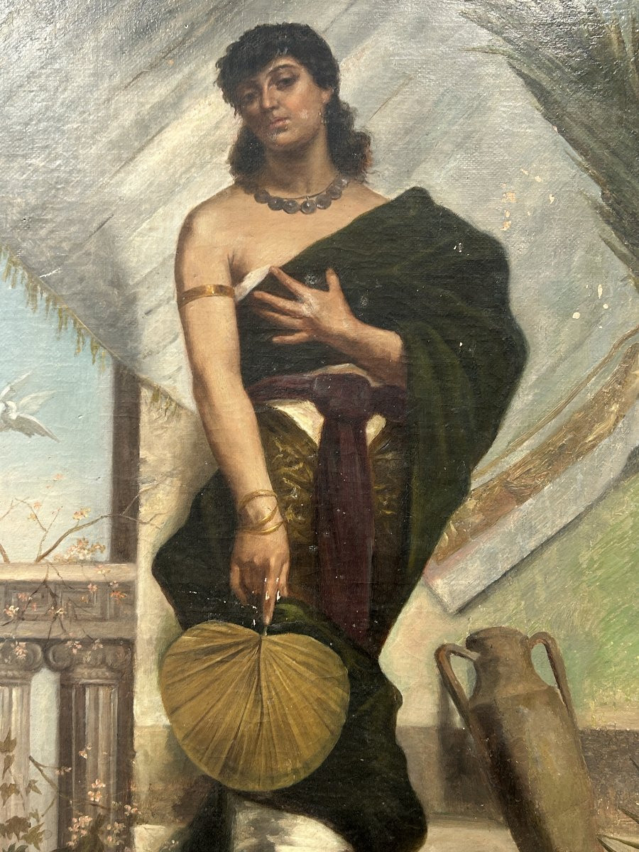 Dipinto orientalista con fanciulla del periodo art nouveau.-photo-2