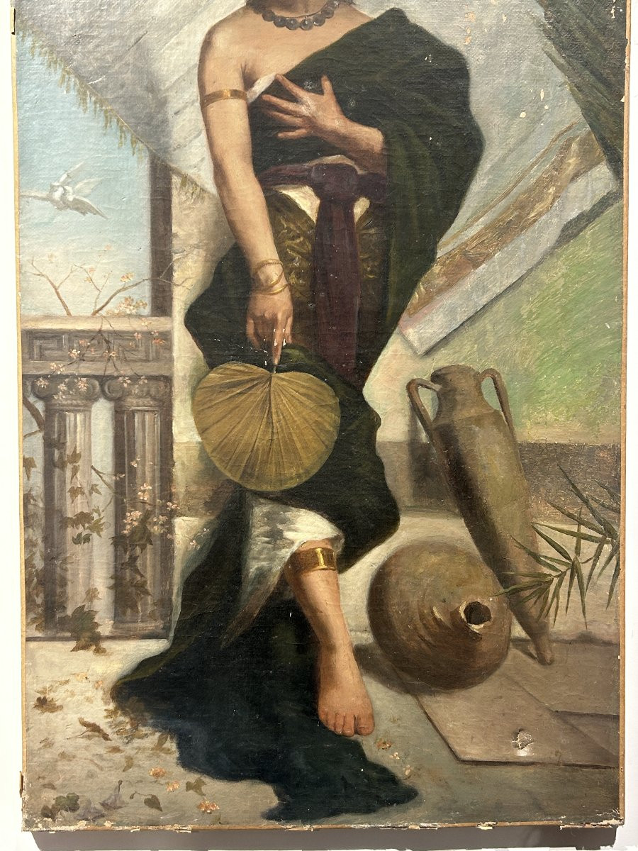 Dipinto orientalista con fanciulla del periodo art nouveau.-photo-3