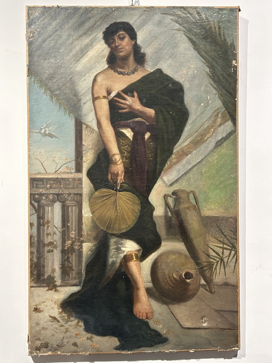 Dipinto orientalista con fanciulla del periodo art nouveau.-photo-4