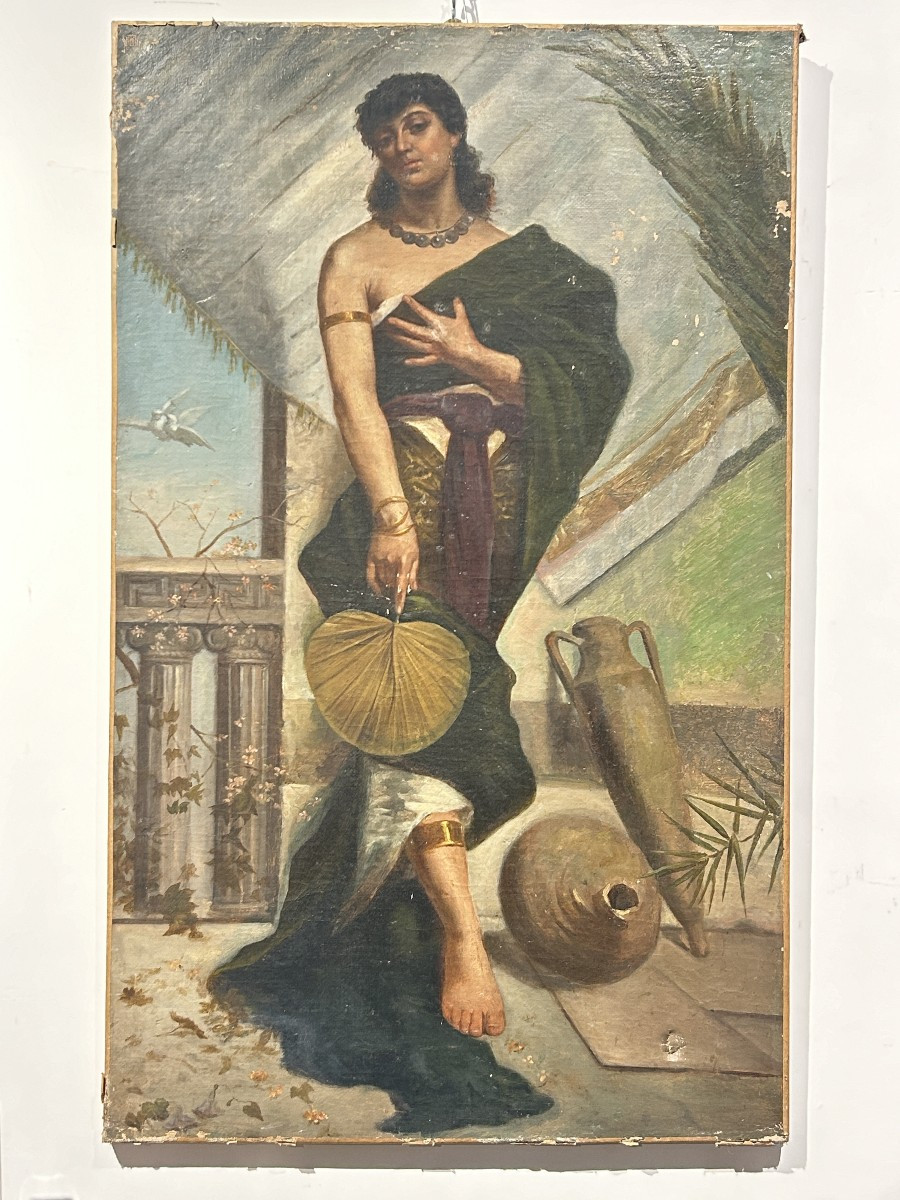 Dipinto orientalista con fanciulla del periodo art nouveau.