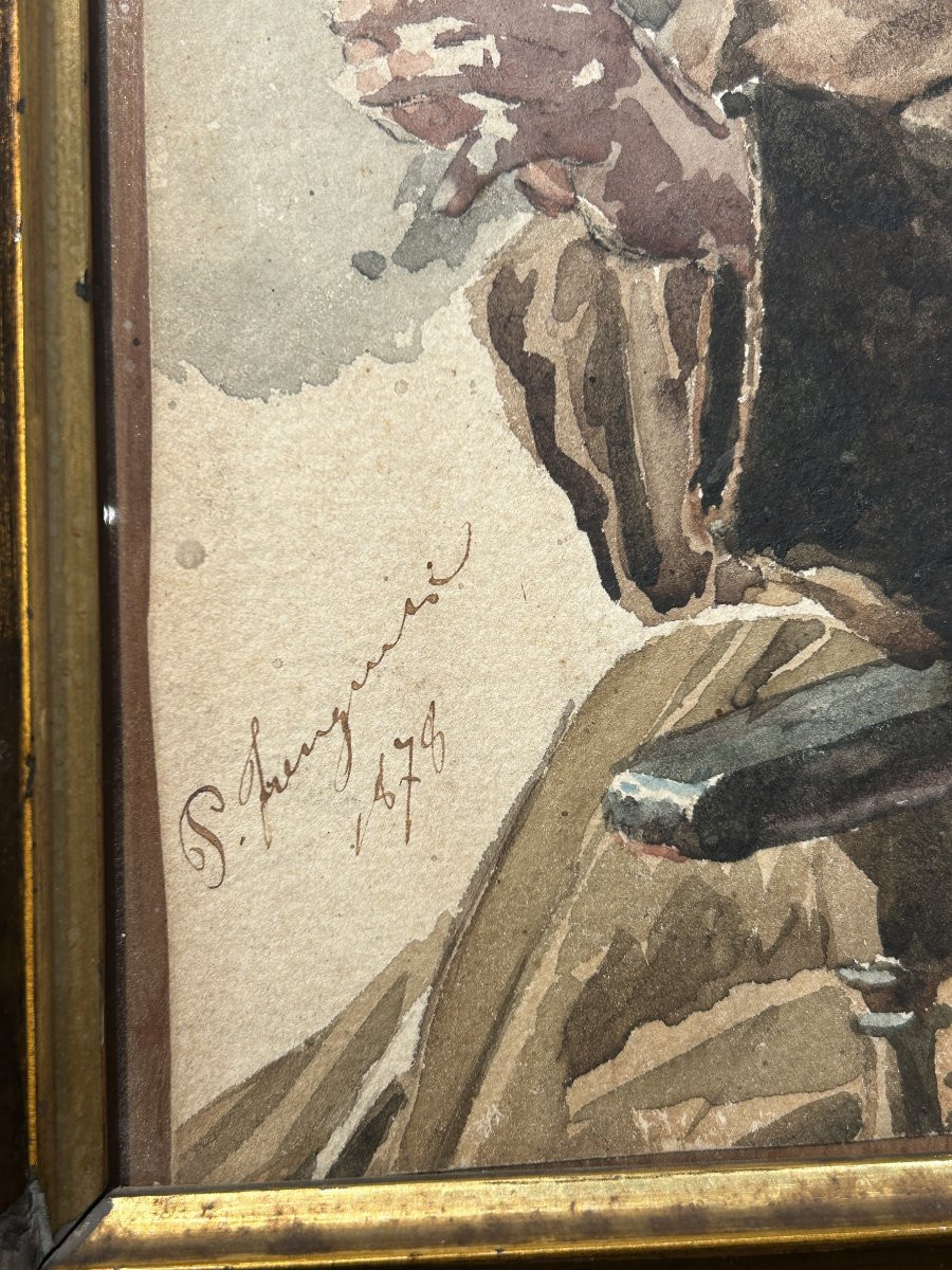 Studio di frate, acquarello su carta datato 1878.-photo-4