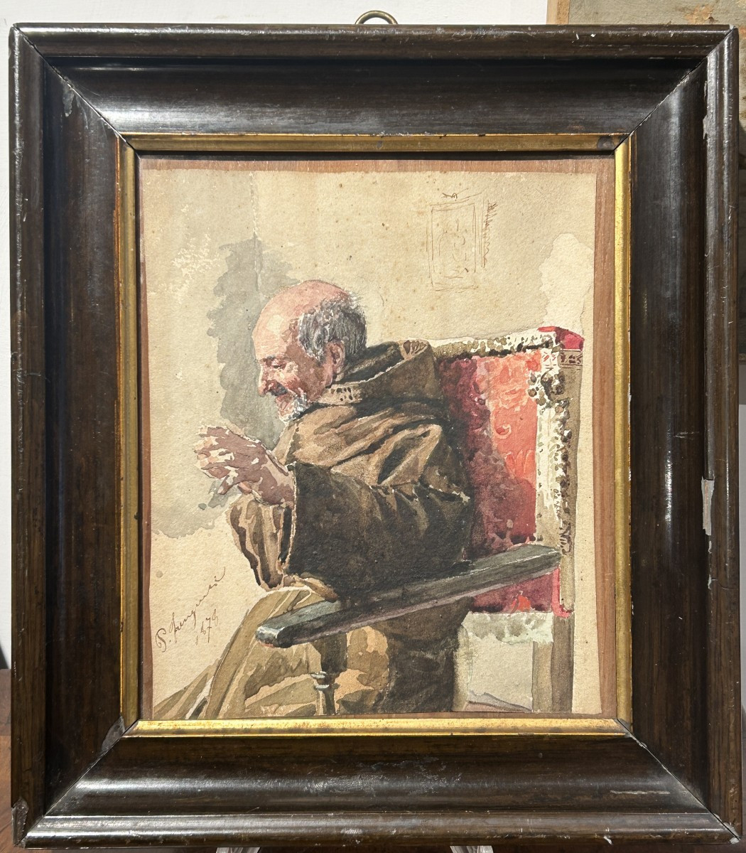 Studio di frate, acquarello su carta datato 1878.