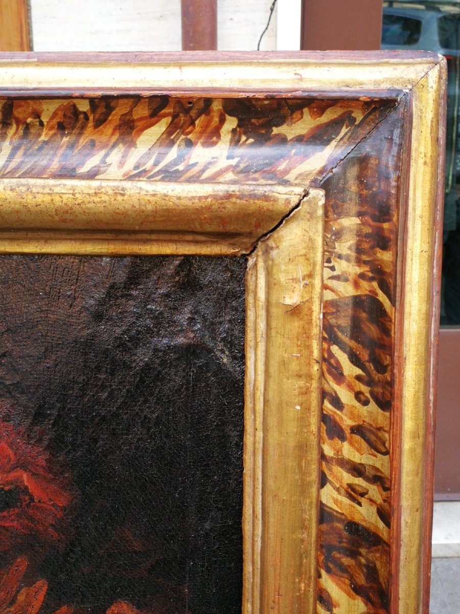 Salvator Mundi entro ghirlanda di fiori, dipinto a due mani di ambito umbro-laziale.-photo-3