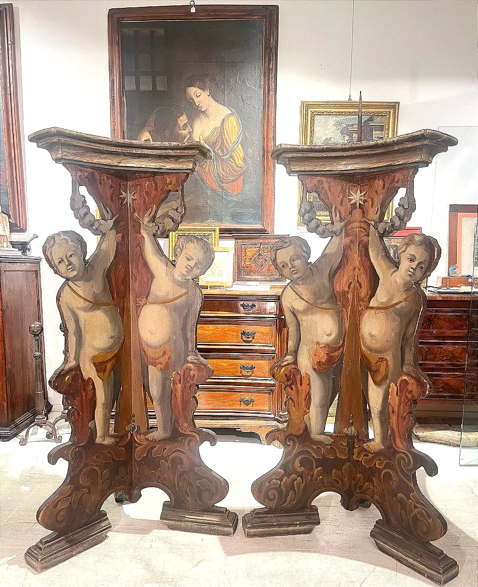 Rara coppia di candelieri reggi-cero da palazzo. Toscana, metà del XVII secolo.-photo-4