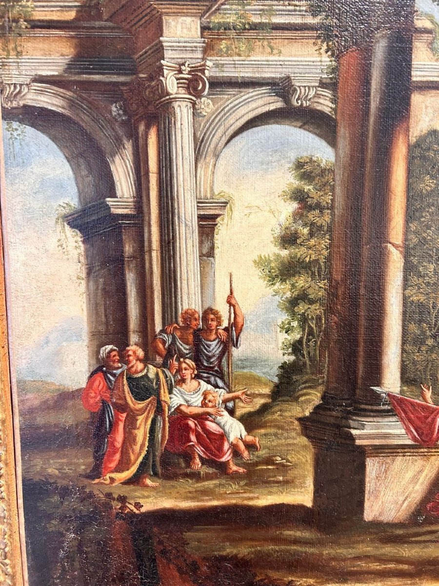 Coppia di capricci architettonici con scene bibliche e cornici romane coeve.-photo-6