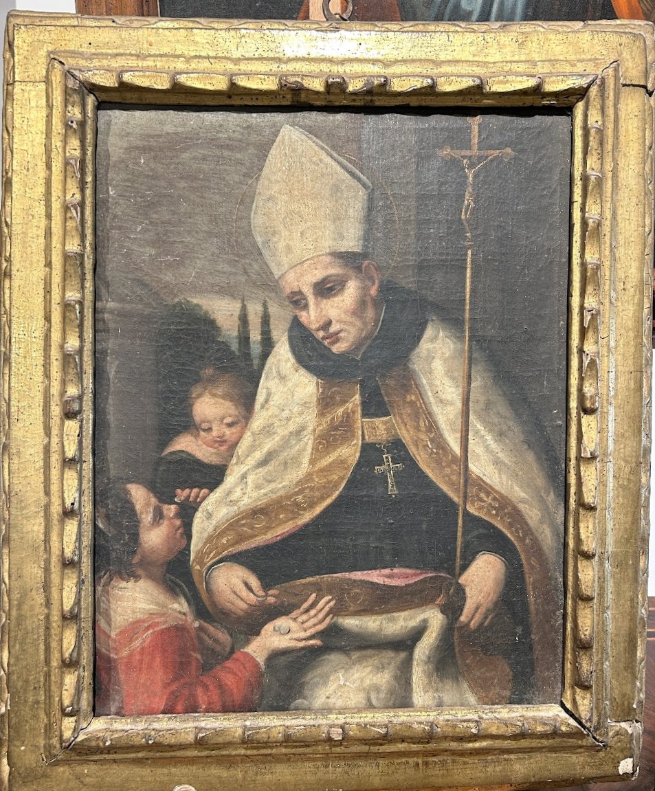 San Tommaso da Villamena che fa l'elemosina, fine XVII-primi XVIIIsec. Cornice coeva.
