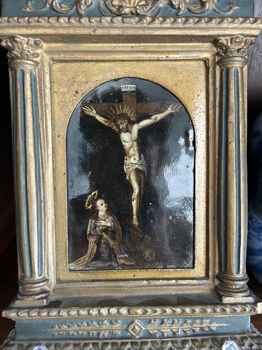 Crocifissione, olio su rame della fine del XVI secolo. Italia settentrionale.-photo-1