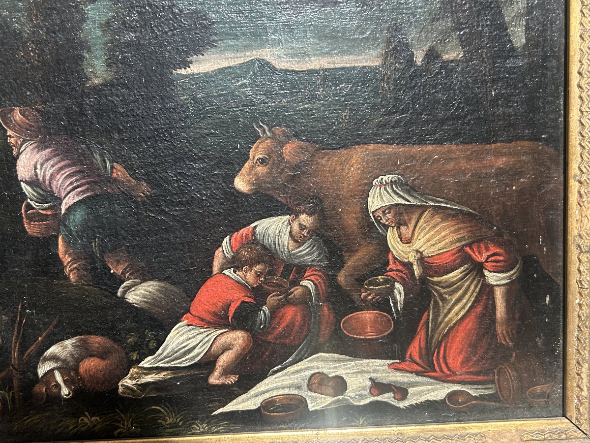 Coppia di tele della scuola dei Bassano in cornici antiche-photo-2