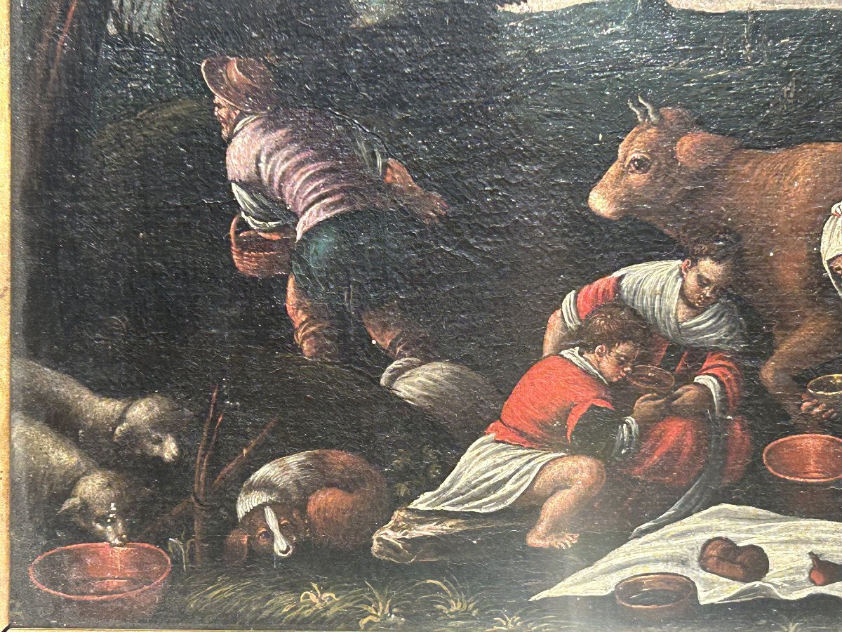 Coppia di tele della scuola dei Bassano in cornici antiche-photo-5