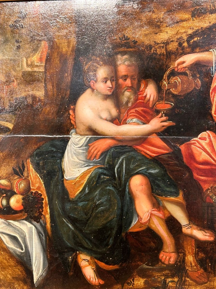 Lot e le figlie. Affascinante olio su tavola di scuola Fiamminga fine XVI- primi XVII secolo.-photo-4