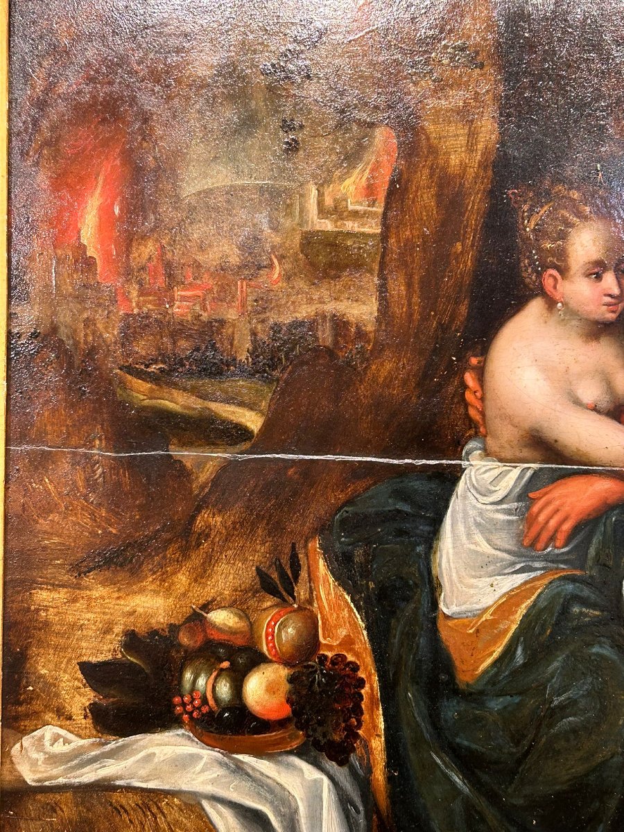 Lot e le figlie. Affascinante olio su tavola di scuola Fiamminga fine XVI- primi XVII secolo.-photo-4